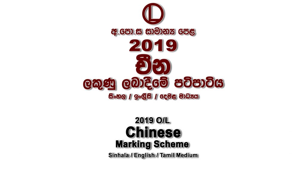 2019 O/L Chinese Marking Scheme All mediums Chinese mcq answers sheet Essay and Structured