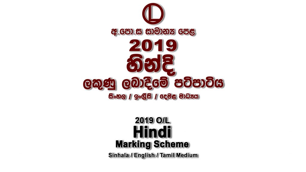 2019 O/L Hindi Marking Scheme All mediums Hindi mcq answers sheet Essay and Structured